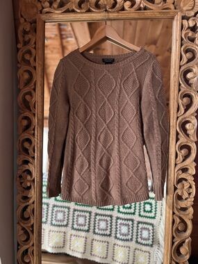 Lord & Taylor Cable Knit Crew Sweater - Taupe Brown